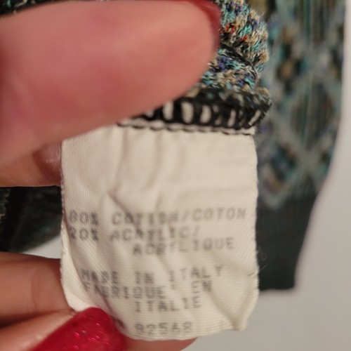 Maglione girocollo vintage fantasia diamanti uomo taglia L blu multicolore anni 80 90 - Foto 8 di 10