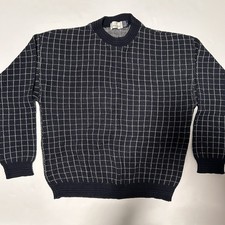 VTG BILL BLASS 100 COTTON PULLOVER CREWNECK SWEATER MENS LARGE NAVY BLUE