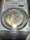 1883 O Morgan Silver Dollar CACG MS63-Toned in Orange/Green Blue Hues