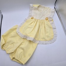12 Months Vtg Baby Dress Set Toddler Lace Yellow Floral Diaper Cover Top