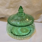 Vintage Anchor Hocking Swirl Uranium Glass Candy Jar Green Depression Glowing