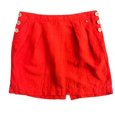 Banana Republic Mini Skirt w Pockets 0 Petite Red Linen Blend Woven Pleated New