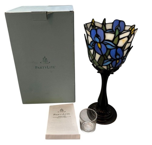 PartyLite IRIS Teelicht Lampe blau lila gelb Glas Vitive Halter NEU br -