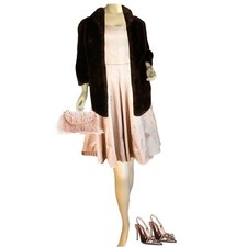 VINTAGE CIRCA 1960'S BROWN MOUTON FUR OPEN FRONT COAT SZ APPX LARGE