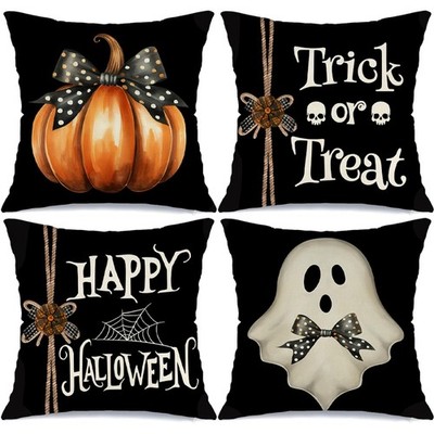 Halloween Decorations Pumpkin Ghost Spiderweb Pillow Covers Gift 4PCS 18''x18''