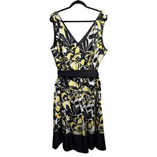 Jones New York Fit & Flare Cotton Dress Black White Yellow SZ 22W Wedding Guest