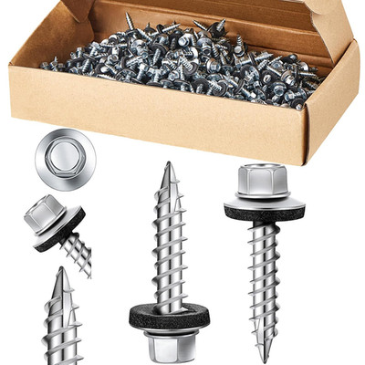 Galvanized Zinc Hex Head Roofing Screws with Rubber Washer Seal (500 Pcs, #10 x 