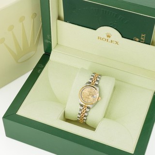 Ladies Rolex Datejust 69173 26mm Champagne Diamond Dial Watch #W314625 1