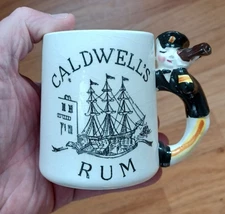 Caldwell's Newburyport Mass Rum Ceramic Hot Toddy Mug Sea Captain Whistle Handle