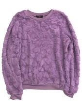 Girls Fuzzy Plush Purple Heart Print Sweatshirt Sweat Shirt Sweater Large 14 