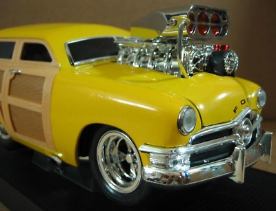 Muscle Machines 1950 Ford Woody Yellow Car Real Braided Steel Line