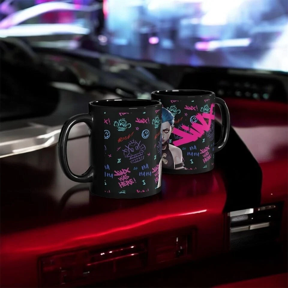League of Legends Jinx Black Ceramic Mug, Gaming Coffee Cup