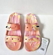 Crocs Classic Marbled Slides Womens 11 Orange Pink Yellow Sandals Beach NEW