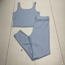 Women  s Blue Ribbed Tank And Leggings Outfit Set Size Large