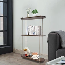 3 Tier Bookshelf Floor Mount Open Wooden Etagere Walnut Vintage Book Shelf
