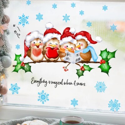 Wall Sticker Christmas Tree Decal Animal Owl Bird Vinyl Xmas Art Kids Home Decor