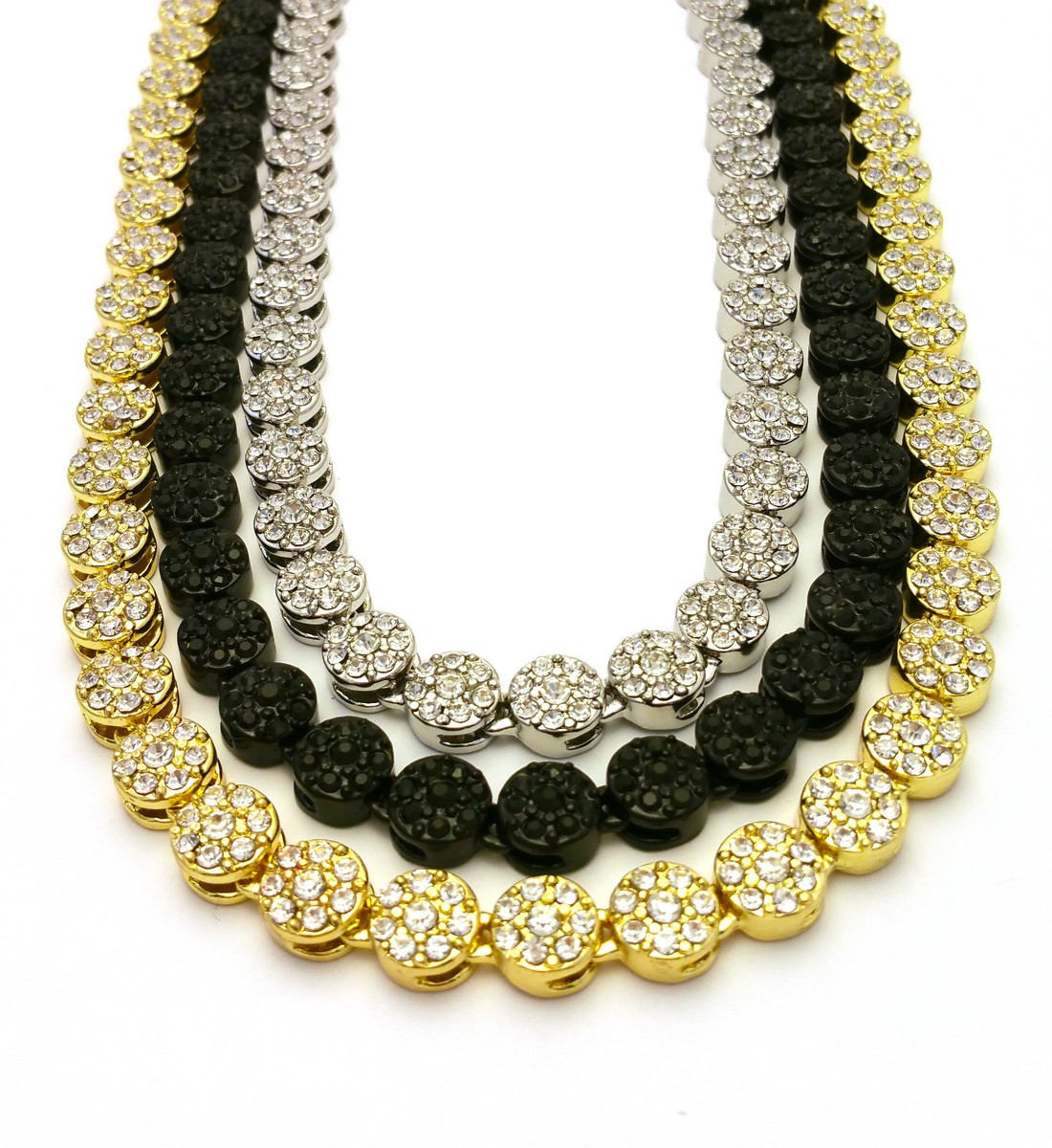 MENS NEW FLOWER CLUSTER GOLD CHAIN NECKLACE SIMULATED CZ 36 INCH