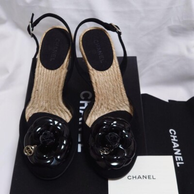 CHANEL Camellia COCO MARK Charm Wedge Sole Sandals