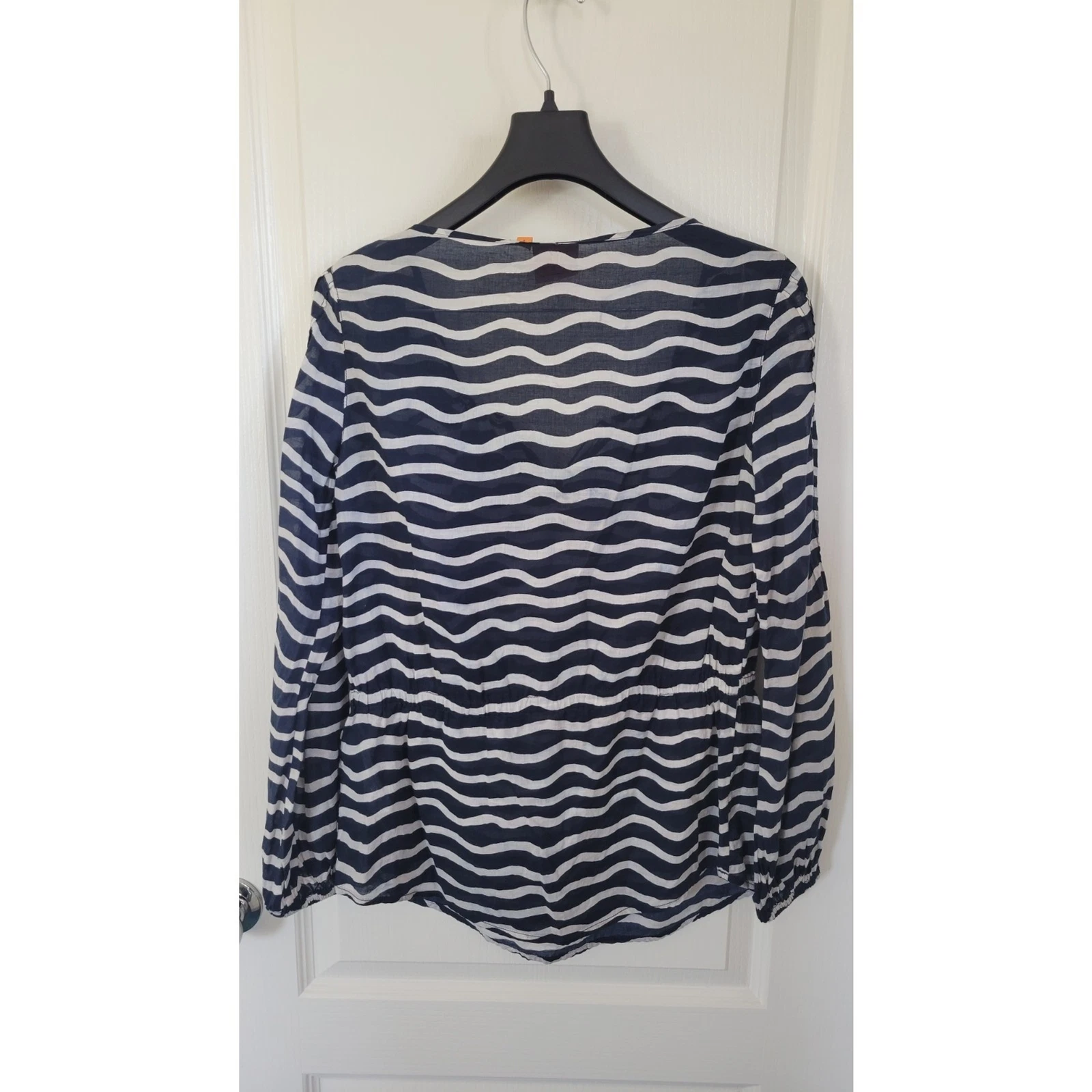 Tunica donna Tory Burch blu navy e bianco in cotone trasparente