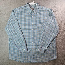 LL Bean Shirt Men XXL Button Up Long Sleeve Blue White Yellow Plaid