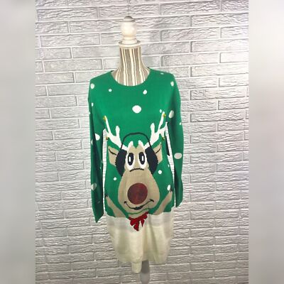 Allison Brittney Christmas Rudolph The Red Nosed Reindeer Sweater Dress  Medium | eBay