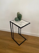 Image of Side Table | Marble l Marble Effect C-Shaped Table Arabescato Corchia