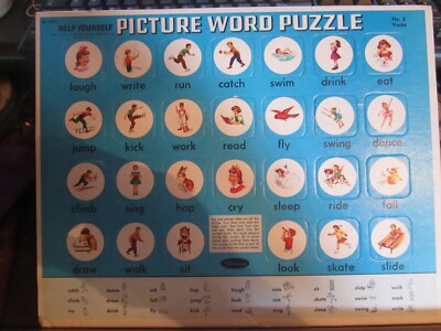 Vintage Whitman Puzzle 1961 Help Yourself Picture Word #3 Verbs MCM Toy