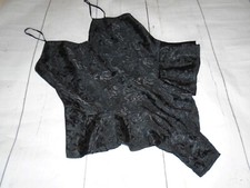 Shiny Black Brocade Ruffled Vintage 1980's Women's Lingerie Teddy M