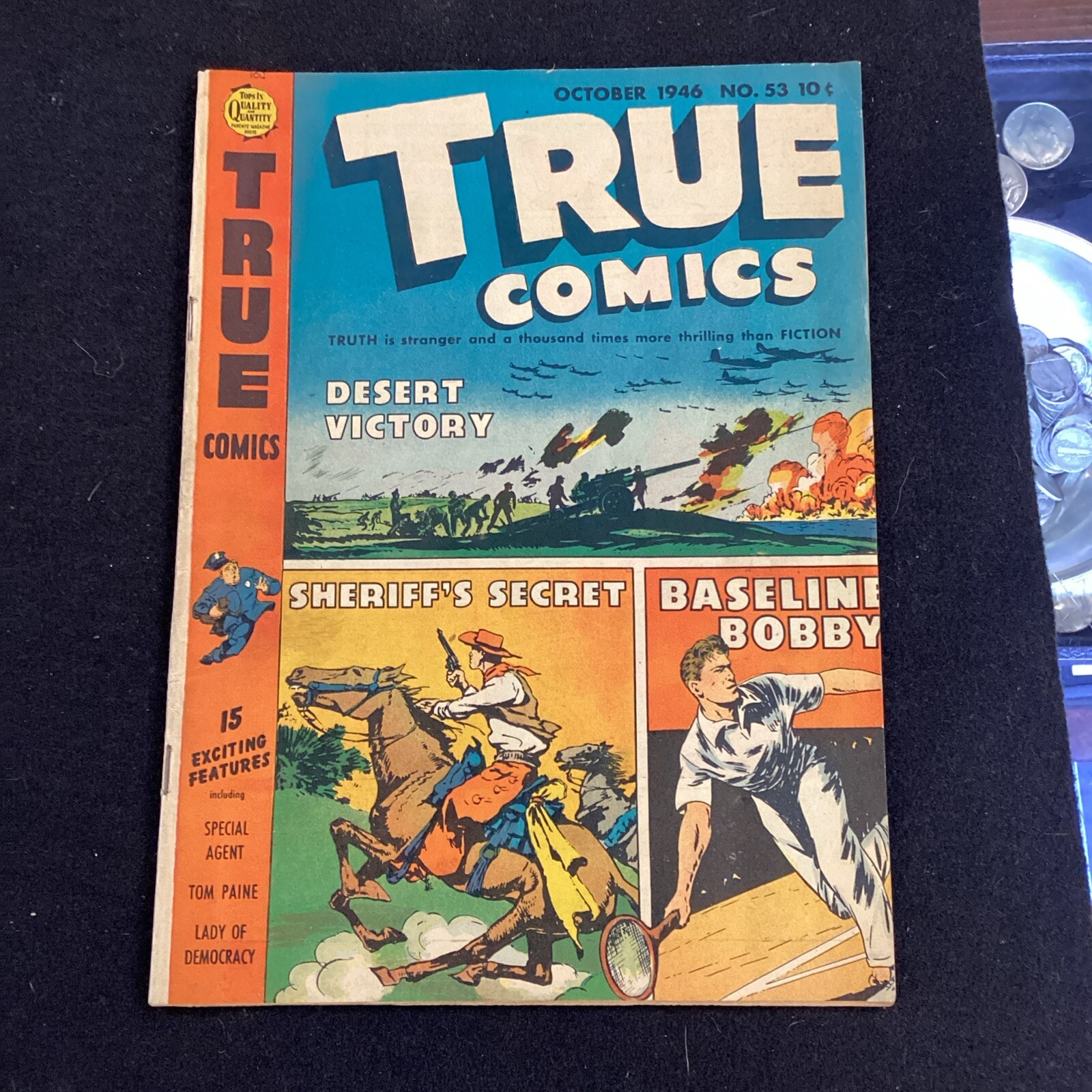 Vintage TRUE COMICS #53 Comic Book OCTOBER 1946 Desert Victory Sheriff Secret
