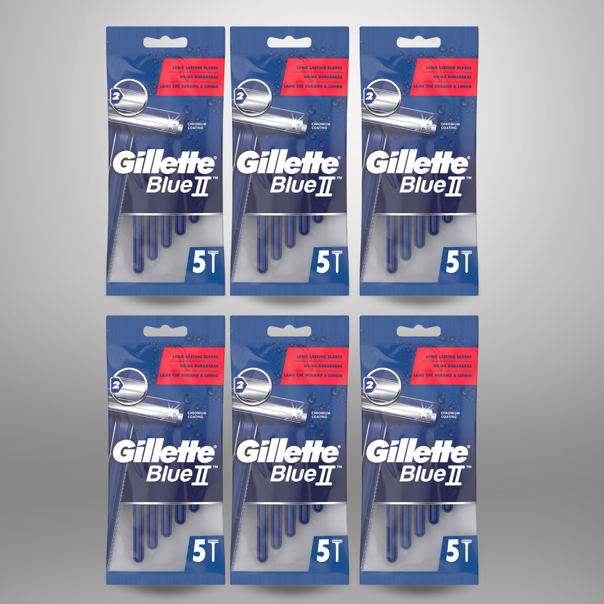 Gillette Blue 2 Disposable Razor - Double Blade, 5 Count (Pack of