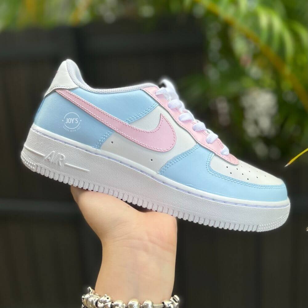 Air Force Low Custom White Shoes Cotton Candy Bubblegum Baby Blue Baby  Pink