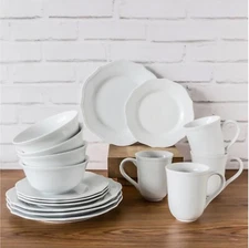 over & back Crest 16Pc Dinnerware Set Dinner plate, salad plate, soup bowl, mug