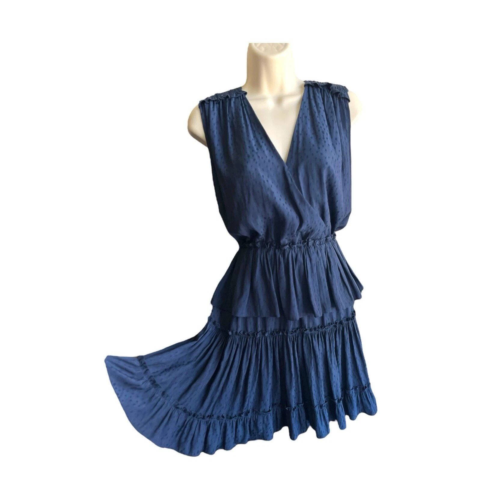 PALM ANGELS Mini abito nuovo con etichette Current Air Los Angeles blu a strati fronda palma volant plissettato med