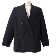 Mango MNG Black Wool Blend Double Breasted Blazer Women Size L Business Office