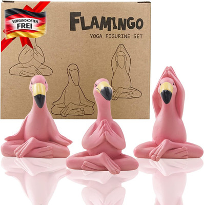 Miniatur Yoga Flamingo Figuren Set für Garten Dekoration 6 cm rosa
