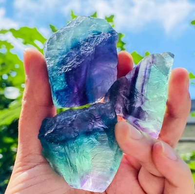 #ad 3PCS Raw Rainbow Fluorite Stone Natural Rough Pocket Crystals Mineral Specimens $14.80