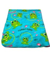 Vtg Y2K Frog Fleece Blanket Blue Green TOADILY HOPPY 46x56