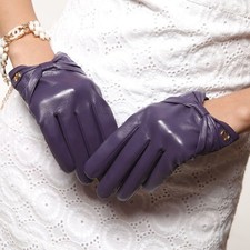 Ladies Woman Genuine Nappa Leather Low Cut Driving Gloves W/ Bow Cuff EL025
