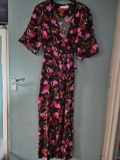 Zara Size S Small Black Pink Floral Short Sleeve Midi Wrap Dress (625/194/v)