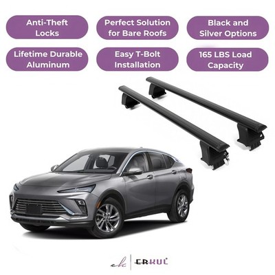 ERKUL Roof Rack Crossbars For BUICK ENVISTA 2024-2026 Naked Roof Aluminum Black