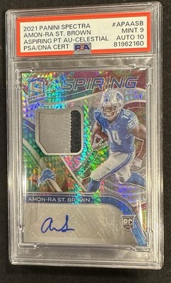 2021 Panini Spectra Amon-Ra St Brown Aspiring Auto Patch RC /75 PSA 9 10