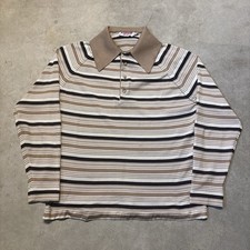 Vintage 60s 70s McGregor Brown Striped long sleeve Collard shirt