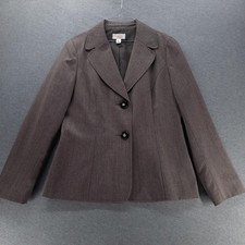 Talbots Blazer Womens 12 Brown Wool Pinstripe Two Button Lined Jacket Career
