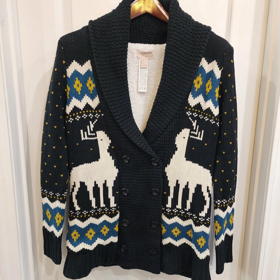 Suéter Temático Invierno S/M Negro Cuello en V Cárdigan-Reno-Botón-Vellón Foto 2 de 4