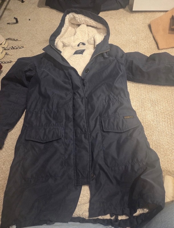 Abercrombie & Fitch Women's Navy Hooded Lined Mid-Length Zip Parka Coat M
