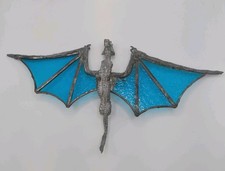 VTG Handmade Stained Glass Dragon Suncatcher Blue Wings And A Solder Body