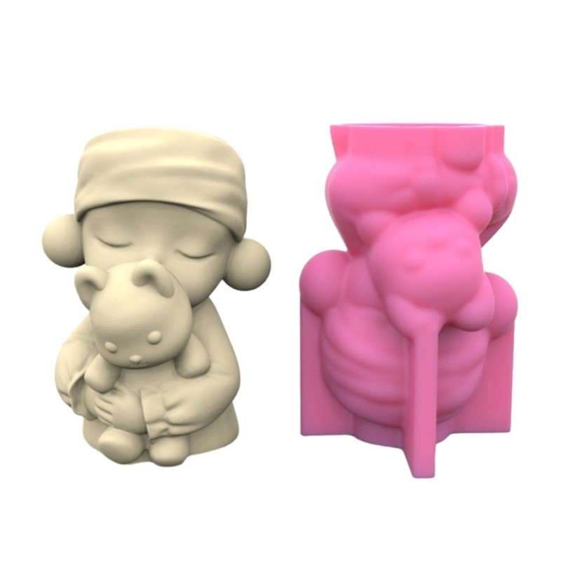 Silicone Bear Girl Flower Pot Mold for Succulent Gypsum Clay Craft