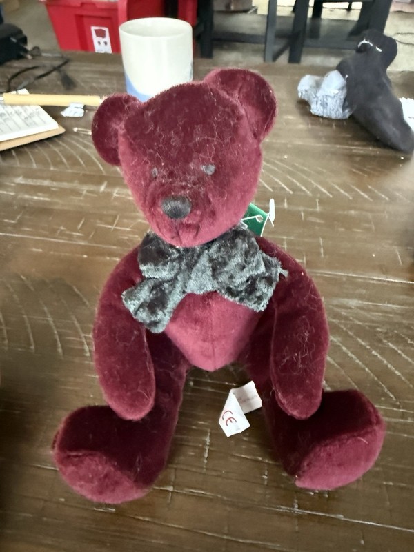 Russ Razzles Burgundy Plush Teddy Bear w/ Gray Bow 1995 MPN 3110