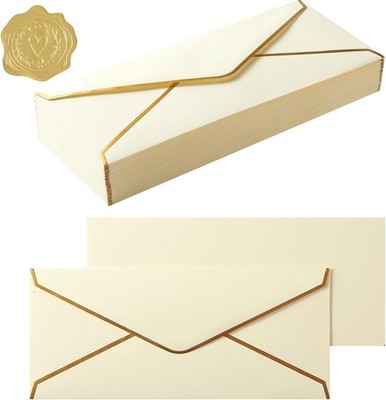 100 Pack #10 Business Envelopes with Gold Border, Self Seal Standard Envelope...