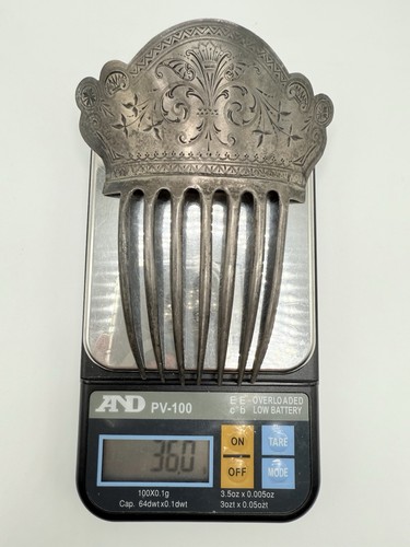 Antique Sterling Silver Hair Comb Ornate Engraved Victorian/Edwardian - Picture 7 of 7